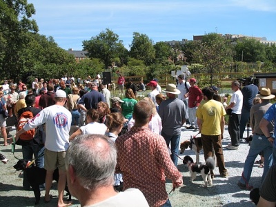 Dogs and owners celebrate the opening of the dog park